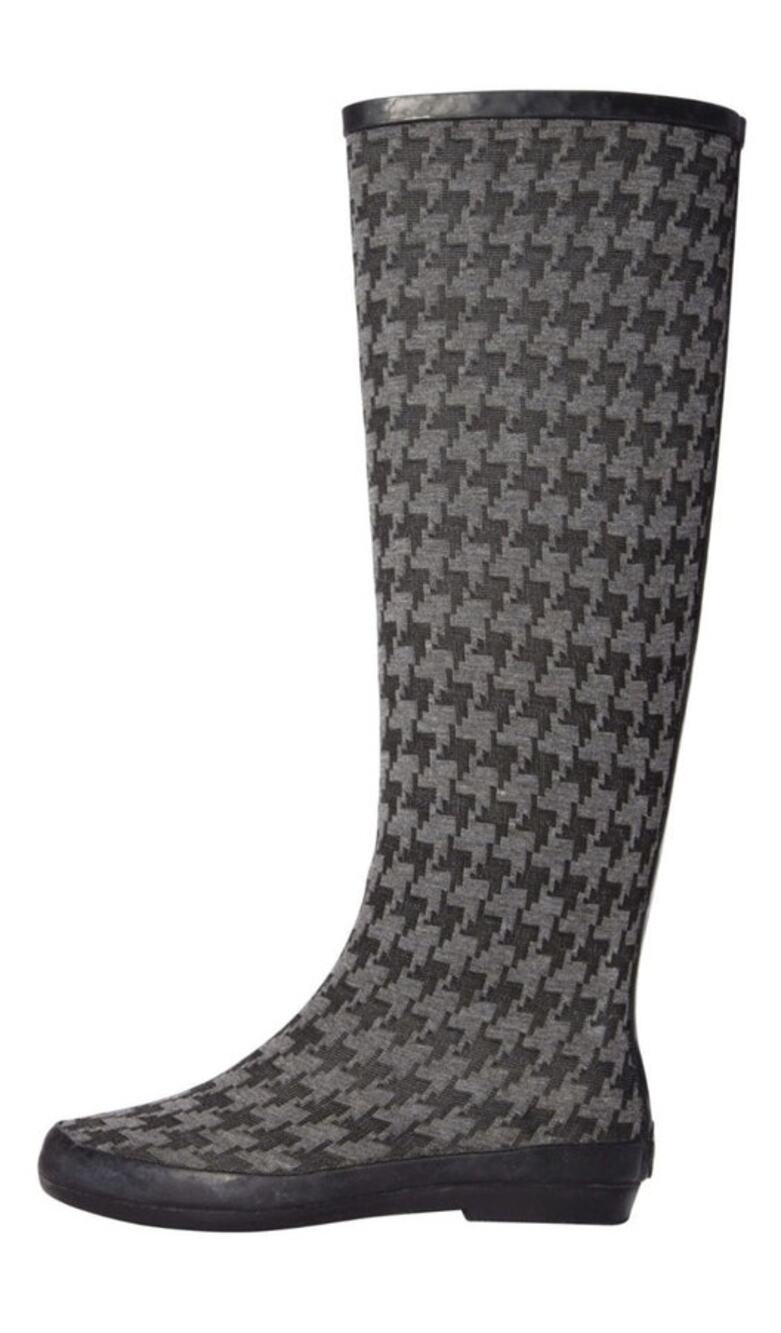 Dav Women's Fashion Rubber Rain Boots Fabric Coated black grey Waterproof size 9